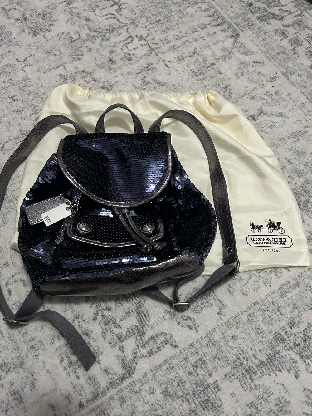 Rare Coach Poppy limited edition blue sequin mini backpack